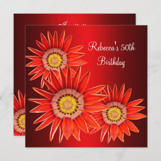 50th Birthday Elegant Red Flowers Invitation
