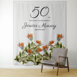 50th Birthday Elegant Vintage Tropical Flowers Tapestry