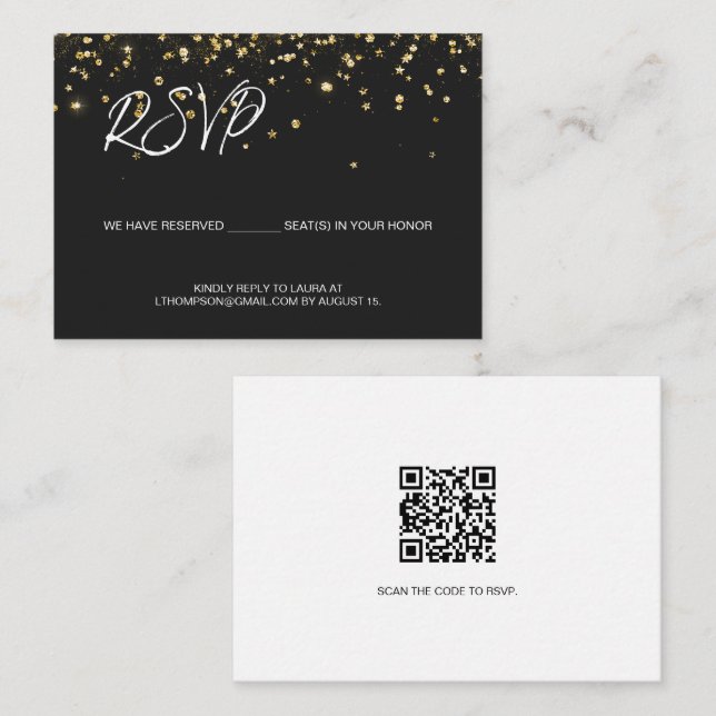 50th birthday Email RSVP Gold confetti QR code Enclosure Card (Front/Back)