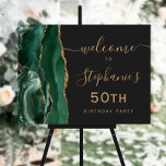 50th Birthday Emerald Green Gold Agate Welcome Foam Board<br><div class="desc">Welcome guests to a special milestone birthday celebration with this elegant foam board sign,  featuring an emerald green watercolor agate border trimmed with gold faux glitter. The editable text highlights the guest of honor's name and birthday in gold-colored whimsical handwriting script and copperplate fonts on a slate black background.</div>