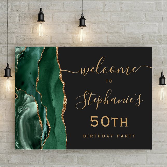 50th Birthday Emerald Green Gold Agate Welcome Poster (Creator Uploaded)