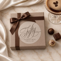 50th Birthday Espresso Brown Calligraphy Taupe