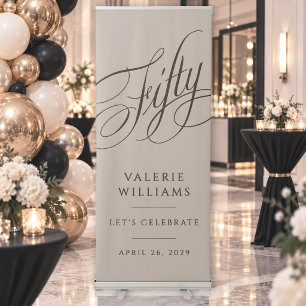 50th Birthday Espresso Calligraphy Celebration Retractable Banner