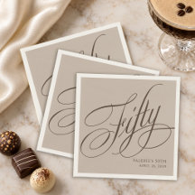 50th Birthday Espresso Calligraphy on Taupe
