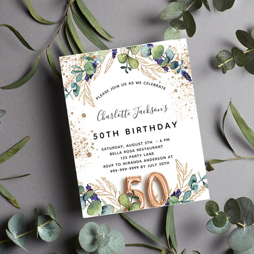 50th birthday eucalyptus budget invitation flyer