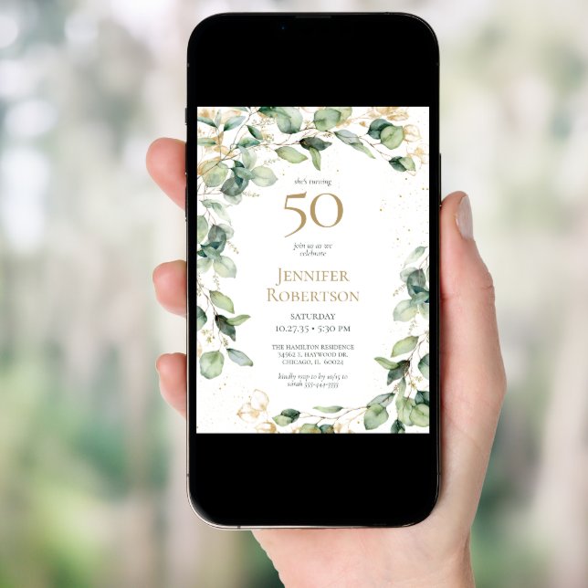50th Birthday Eucalyptus Card Request (Front Digital)