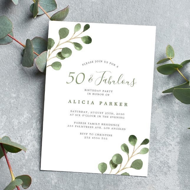 50th birthday eucalyptus elegant party invitation (Creator Uploaded)