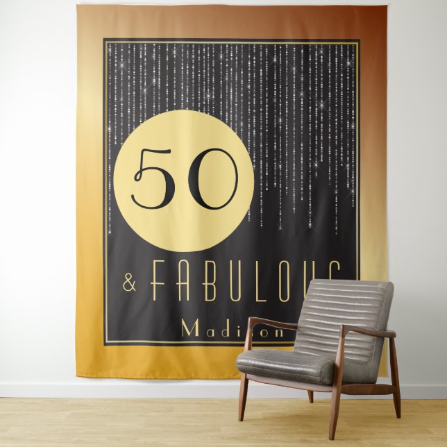 50th Birthday Fab Gold Cool Fun Tapestry  (In Situ)