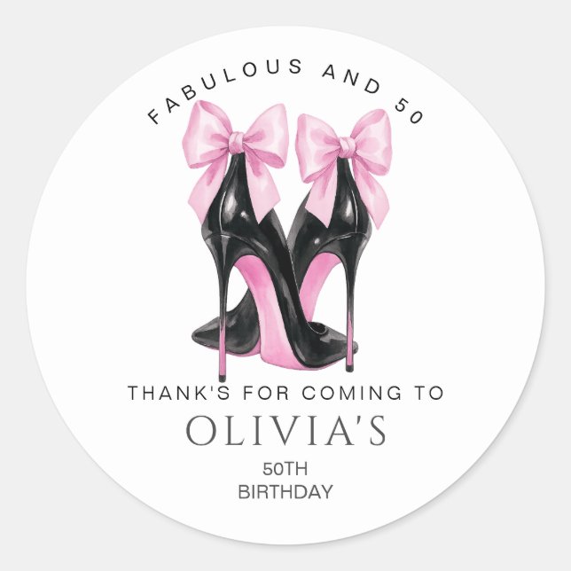 50th Birthday, Fabulous and 50 Thank You Favor Classic Round Sticker (Front)