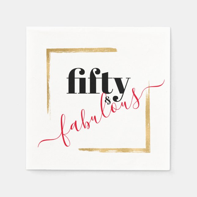 50th birthday Fabulous Elegant Black & Gold Napkins (Front)