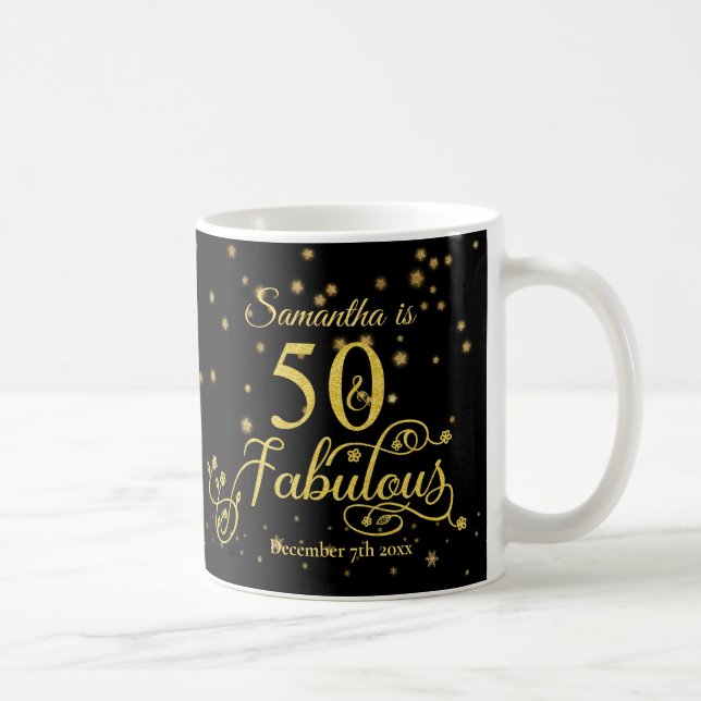 50th Birthday Fabulous Gold Glitter Stars Coffee Mug (Right)