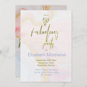 50th Birthday Fabulous Pink Blue Gold Marble Invitation