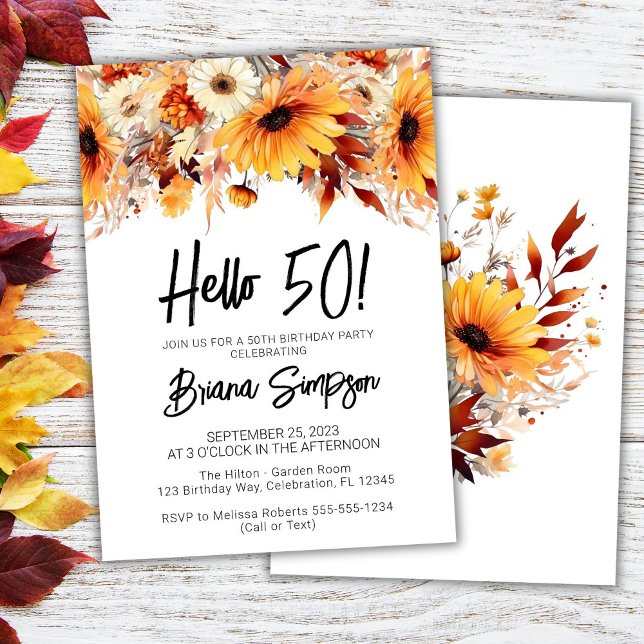 50th Birthday Fall Floral Invitation (Creator Uploaded)