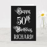 [ Thumbnail: 50th Birthday: Fancy, Elegant Script + Custom Name Card ]