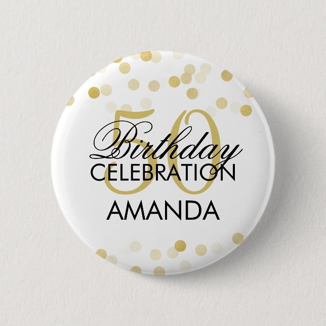50th Birthday Faux Gold Foil Glitter Lights Pinback Button (Front)