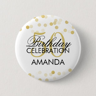 50th Birthday Faux Gold Foil Glitter Lights Pinback Button