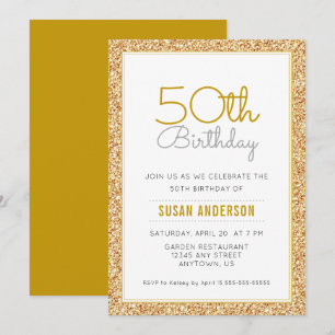 50th Birthday Faux Gold Glitter Invitation