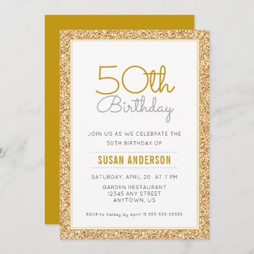 50th Birthday Faux Gold Glitter Invitation