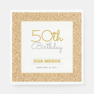 50th Birthday Faux Gold Glitter Paper Napkins