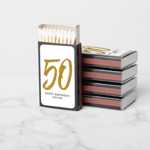 50th birthday faux gold glitter party favor matchboxes