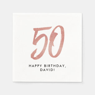 50th birthday faux rose gold glitter personalized napkins
