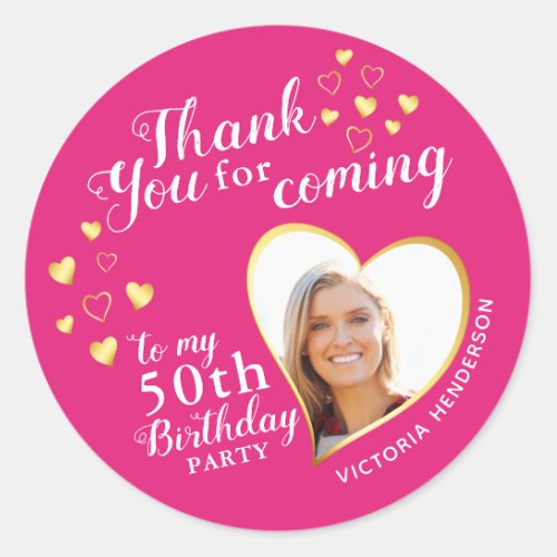 50th Birthday Favor Pink Thank You Classic Round Sticker