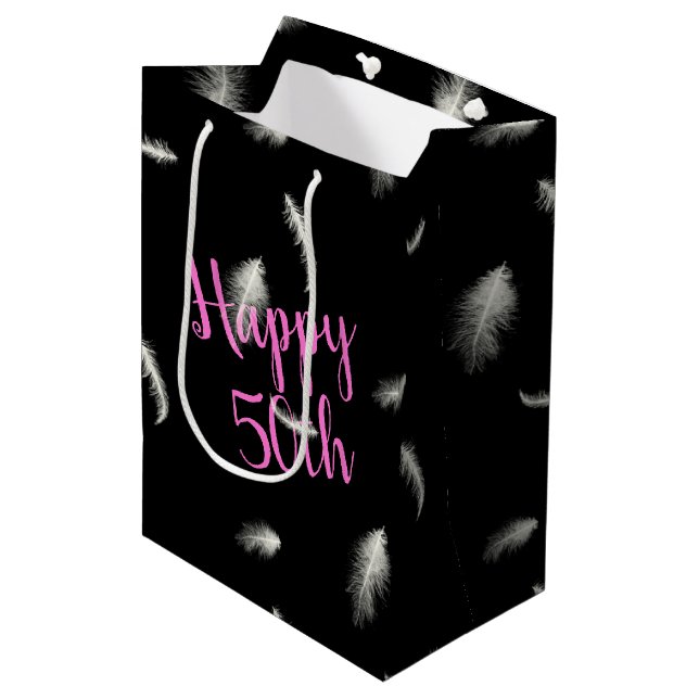 50th Birthday Feathers Medium Gift Bag (Front Angled)