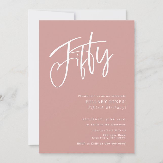 50th Birthday feminine Dusty Pink/ Rose fiftieth Invitation (Front)