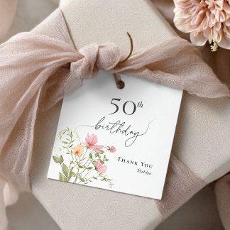 50th Birthday Feminine Wildflower Thank You Favor Tags