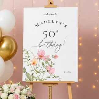 50th Birthday Feminine Wildflower Welcome Foam Board