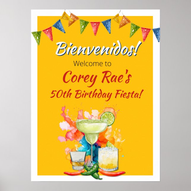 50th Birthday Fiesta Themed Bienvenidos Welcome  Poster (Front)