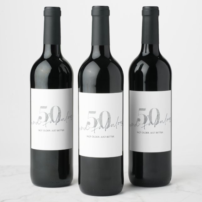 50th birthday, fifty and fabulous,birthday favors wine label (Bottles)