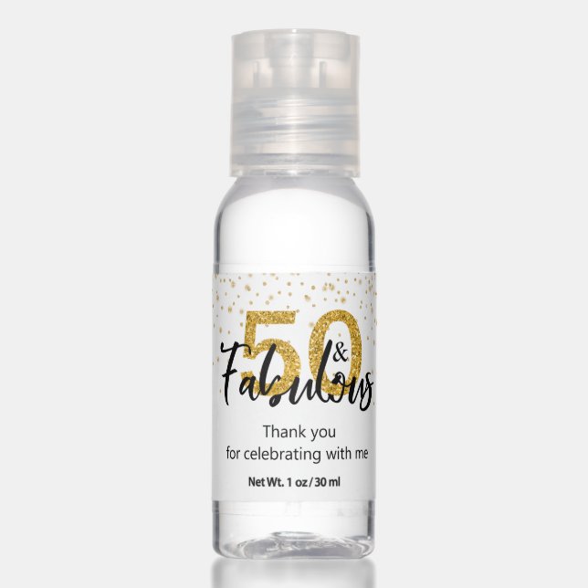 50th Birthday Fifty and Fabulous Gold Hand Sanitizer (Front)