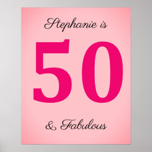 50th Birthday Fifty And Fabulous Name Pink Classy Poster