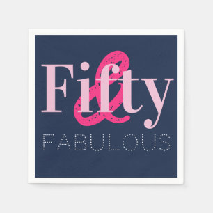 50th Birthday Fifty and Fabulous Pink Blue Party Napkins