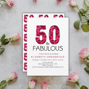 50th Birthday Fifty and Fabulous Pink Floral Invitation