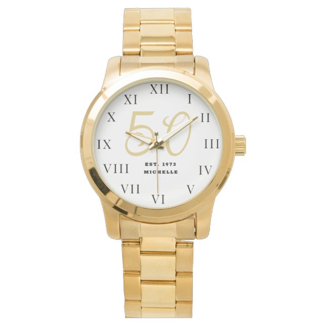 50th Birthday Fifty Black Vintage Funny Gold Watch (Front)
