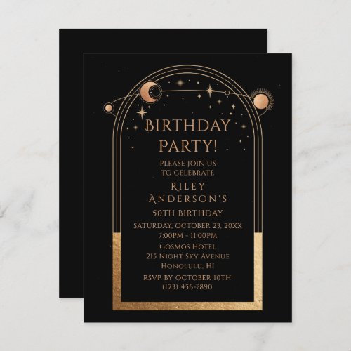 50th Birthday Fifty Celestial Black Gold Astronomy Invitation