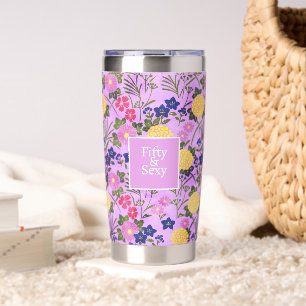 50th birthday fifty elegant  floral Water Bottle Insulated Tumbler