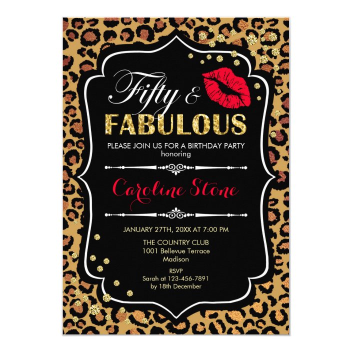 50th Birthday Fifty Fabulous Leopard Print Invitation