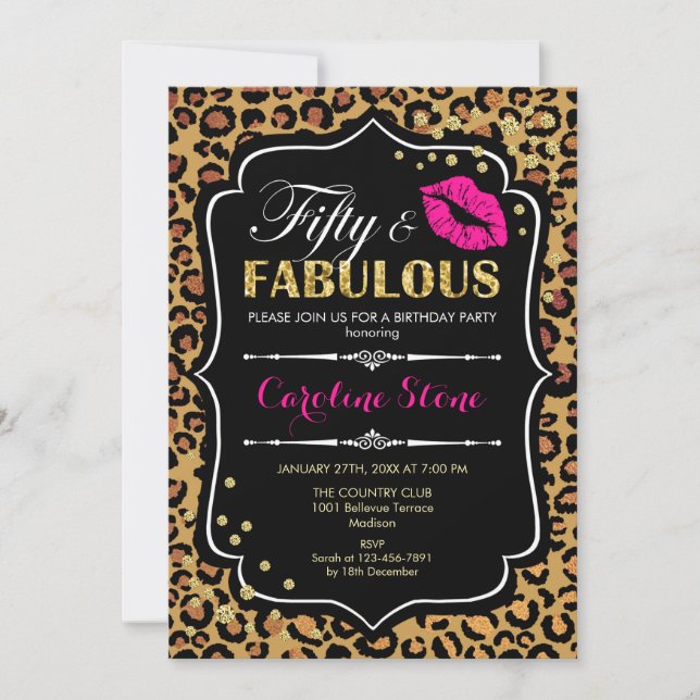 50th Birthday - Fifty Fabulous Leopard Print Invitation (Front)