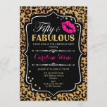 50th Birthday - Fifty Fabulous Leopard Print Invitation<br><div class="desc">50th Birthday Invitation.
Elegant black white design with faux glitter gold. Features pink lips kiss,  leopard print,  confetti and script font. Perfect for an elegant birthday party. Fifty Fabulous! Message me if you need further customization.</div>