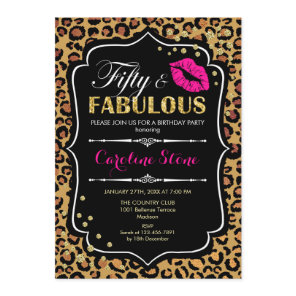 50th Birthday - Fifty Fabulous Leopard Print Invitation