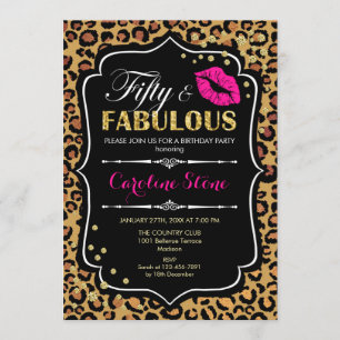 50th Birthday - Fifty Fabulous Leopard Print Invitation