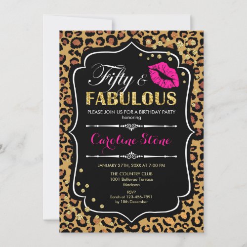 50th Birthday _ Fifty Fabulous Leopard Print Invitation
