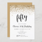 50th Birthday Fifty Gold Glitter Confetti Invitation (Front/Back)