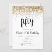 50th Birthday Fifty Gold Glitter Confetti Invitation (Front)