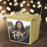 50th birthday Fifty script gold black photo  Favor Boxes<br><div class="desc">Fifty gold script and gold look two sided photo party favor boxes. Personalize this 50th birthday party script photo favor box with your own birthday girls name and photo of your birthday girl or boy. Other years and matching items are available and can be created by request. © Original design...</div>