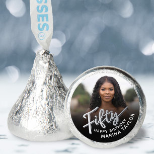 50th birthday Fifty script silver black photo Hershey®'s Kisses®