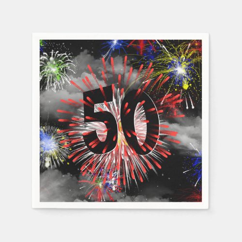 50th Birthday Fireworks In Clouds Napkins